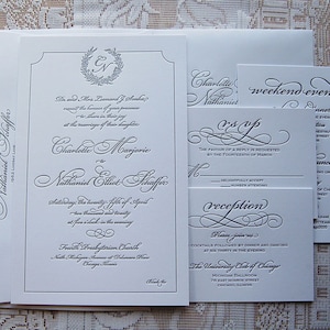 Large Letterpress Wedding Invitation DEPOSIT, Monogram Invitation, Classic Wedding Invitation, Invitation Suite, Calligraphic Invitation