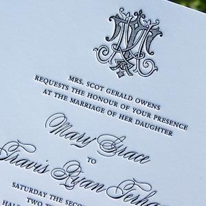 Letterpress Wedding Invitation Sample, Wedding Invitation, Classic Wedding Invitation, Invitation Suite, Monogram Wedding Invitations