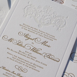 Letterpress Wedding Invitation Suite, Monogram, Classic Wedding, Calligraphic, Gold, Invitation Suite, Modern Invitation, Elegant, Sample