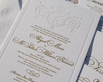 Letterpress Wedding Invitation Suite, Monogram, Classic Wedding, Calligraphic, Gold, Invitation Suite, Modern Invitation, Elegant, Sample