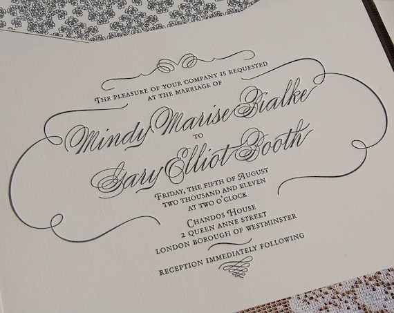 Letterpress Wedding Invitation Sample Wedding invitation | Etsy