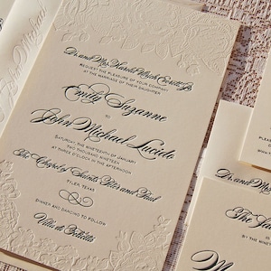 Large Letterpress Wedding Invitation Sample, Wedding Invitation, Flower Invitation, Invitation Suite, Wedding Invitations, Roses, floral