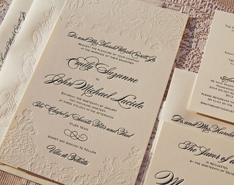 Large Letterpress Wedding Invitation Sample, Wedding Invitation, Flower Invitation, Invitation Suite, Wedding Invitations, Roses Invitation