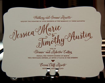 Letterpress Wedding Invitation Sample, Wedding Invitation, Bracket Wedding Invitation, Shaped Wedding Invitation, Floral Wedding Invitation