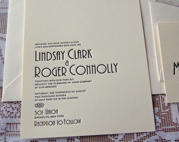 Letterpress Wedding Invitation Sample, Wedding Invitation, Art Deco Wedding Invitation, Wedding Invitation Suite, Custom Wedding Invitation