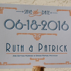 Letterpress Save the Date Card Sample, Save the Date Card, Custom Save the Date Card, Art Deco Save the Date, Save the Date and Envelope image 1