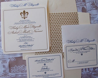 Letterpress Wedding Invitation DEPOSIT, Wedding Invitation, Classic Wedding Invitation, Fleur-de-Lis  Invitation, French Wedding Invitation