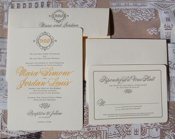 Letterpress Wedding Invitation DEPOSIT, Wedding invitation, Monogram Wedding Invitation, Classic Wedding Invitations, Custom Invitations