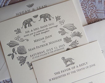 Letterpress Wedding Invitation, Wedding Invitation, Whimsical Wedding Invitation, Wedding Invitations, Custom Wedding Invitation, Sample