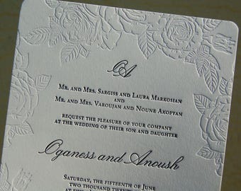 Large Letterpress Wedding Invitation Sample, Wedding Invitation, Flower Invitation, Invitation Suite, Wedding Invitations, Roses, Floral