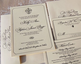Large Letterpress Wedding Invitation, Wedding Invitation, Classic Wedding, Elegant Wedding, Calligraphy, Classy Wedding Fleur de Lis Wedding