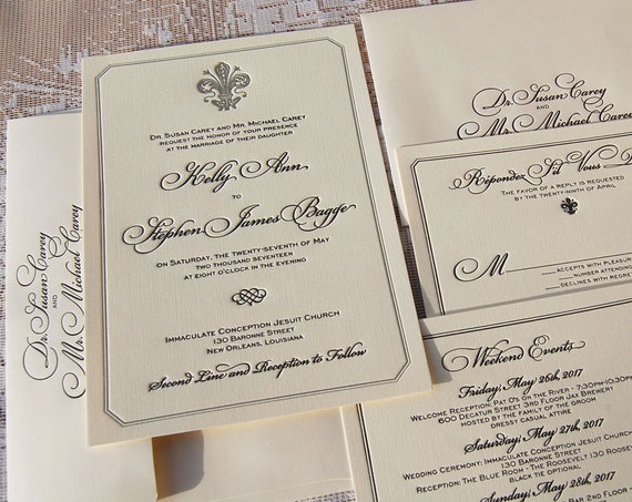 Refined Modern Neutral Letterpress Wedding Invitations