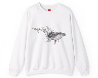 Geometric Beasts | Whale Unisex Sweatshirt | Original Art by Kerby Rosanes