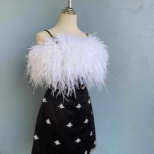 Feather Mini Dress: Rhinestone & Bead Embellished, Custom Made
