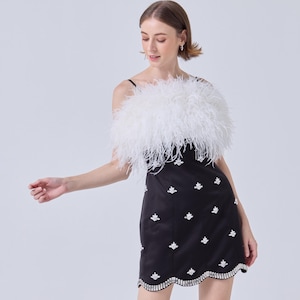 Black Feather Mini Dress Decorated With Rhinestones And Beads/Bachelor party dress/wedding dress/Custom dress/Pre-Order