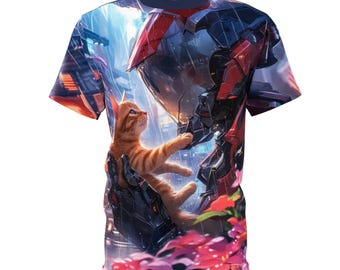 Futuristic Robot and Cat T-Shirt (AOP)