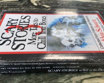 3 X Sealed Book - Scary Stories to Tell in the Dark, 1,2,3, Collected from Folklore, Alvin Schwartz, Drawings - Stephen Gammell, Scholastic