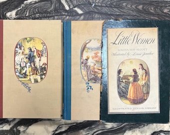 Vintage Book - Lot of 2, Louisa May Alcott, Little Women, Jo’s Boys, Illustrated by Louis Jambor, Illustrated Junior Library, Hardcover