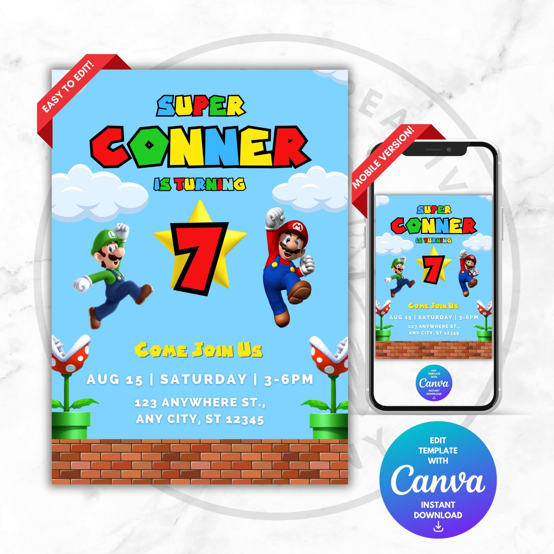 Mario and Luigi Invitation Template, Mario and Luigi Editable Template Mario and Luigi Invitation Template, Mario and Luigi Editable Template