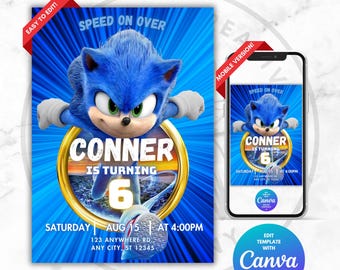 Sonic digitale uitnodiging, sjabloon, bewerkbaar, aangepast Sonic the Hedgehog