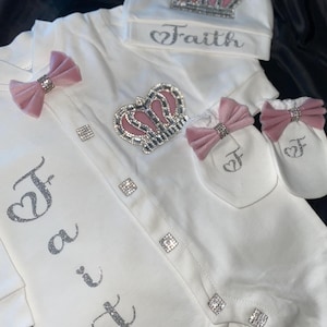 Newborn take |  home outfit | Luxury outfit| Baby Girl Bling Outfits Baby Girl Layette Set |Personalized Baby Girl Outfit