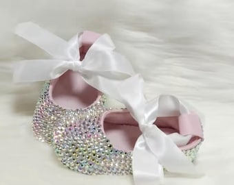 Zapatos de bebé niña con diamantes de imitación, zapatos de cuna para recién nacida, regalo brillante