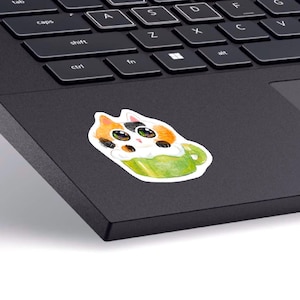 Stickers chat dans une tasse | Sticker chat | Stickers Bullet Journal | Décoration pour ordinateur portable | Sticker chat mignon | Sticker kawaii fait main