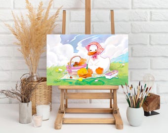 Duck and Chicken Picnic Illustration Art Print