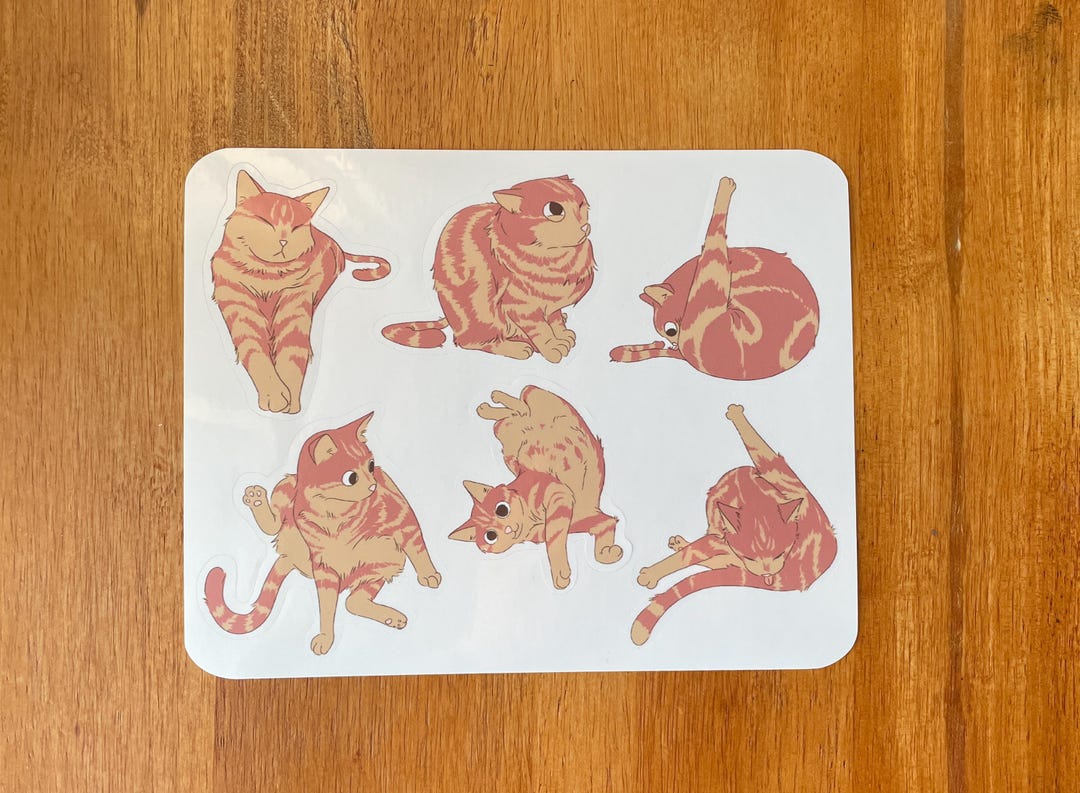 Orange Cat Vinyl Sticker Sheet Cute Cats Waterproof Stickers Perfect ...