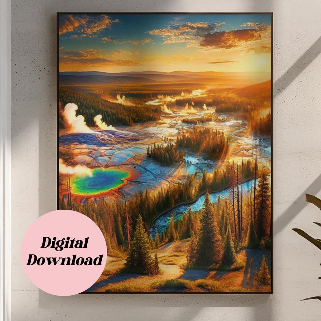 Printable Yellowstone National Park Digital Wall Art - High-resolution Sunset Landscape PNG ...