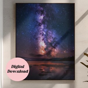 Milchstraße über Washington Küste Nachthimmel Wand Kunst | Sternenspiegelung Digitaler Download | Himmlische Seelandschaft Printable Decor | AI Generiert