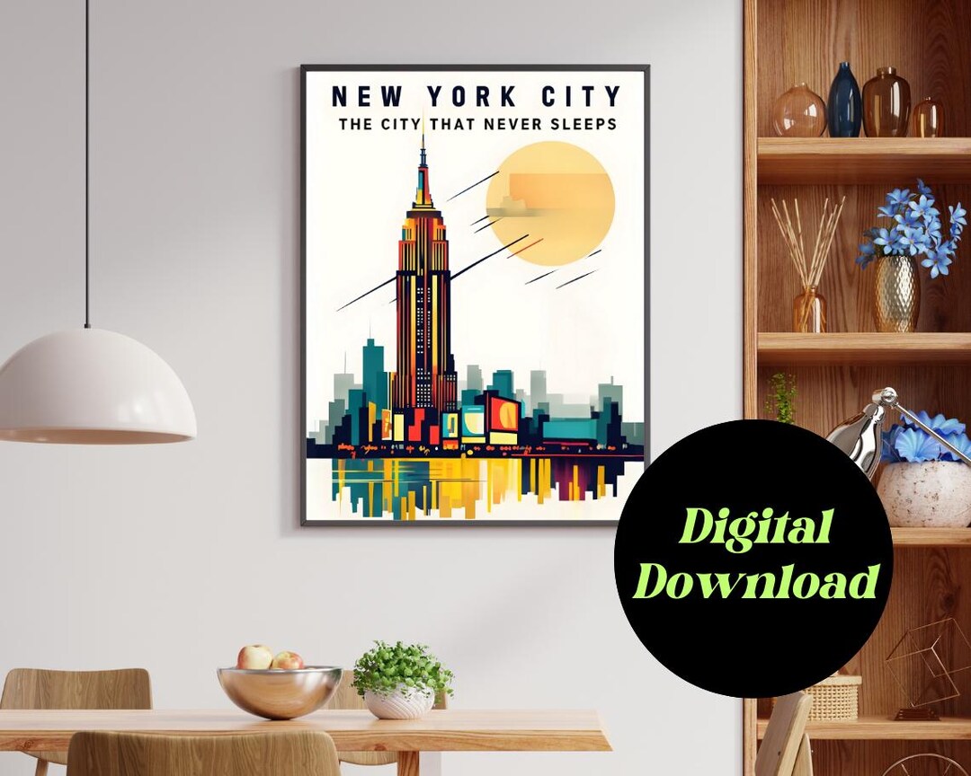 Vintage 1960s New York City Travel Poster | Retro Empire State Building ...