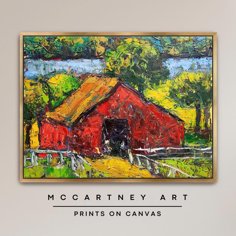 Barn With Golden Roof on CANVAS, Wall Art Print, Oil Painting Print