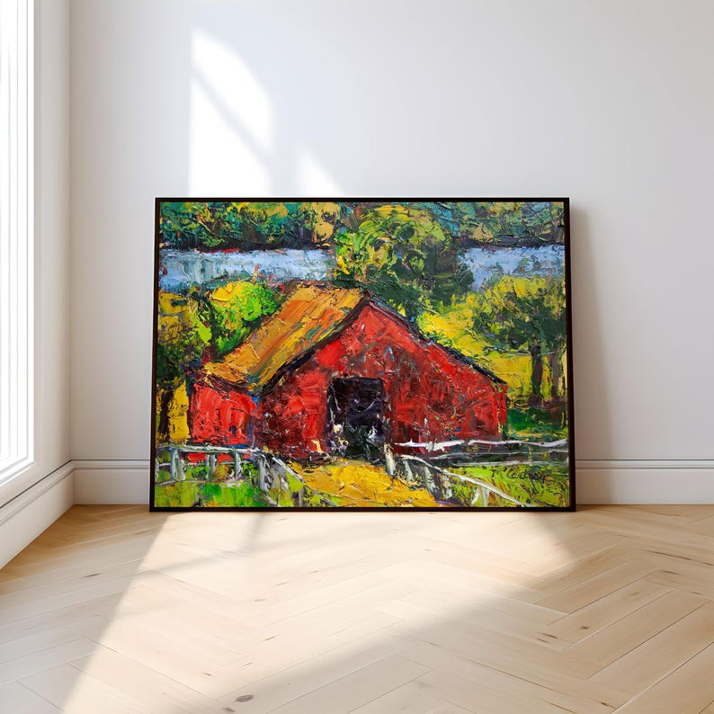 Barn With Golden Roof on CANVAS, Wall Art Print, Oil Painting Print