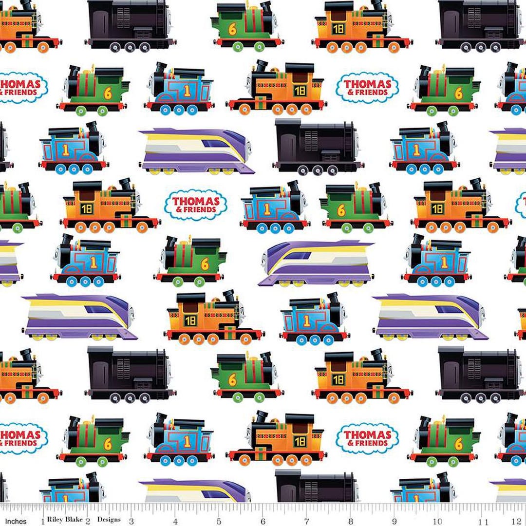 Thomas the Train ~ Full Steam Ahead Fabric ~ Trains on White ~ 100% ...