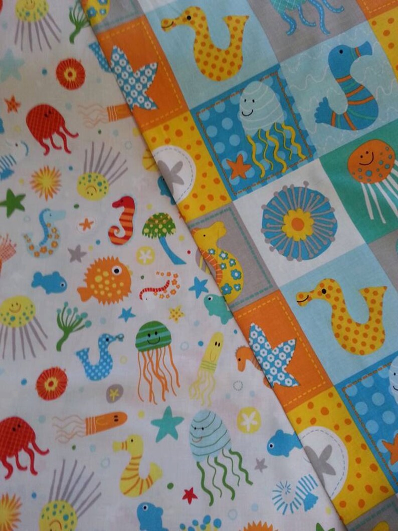 SALE Novelty Sea Life Fabric Panel Fish Seahorses Octopus | Etsy