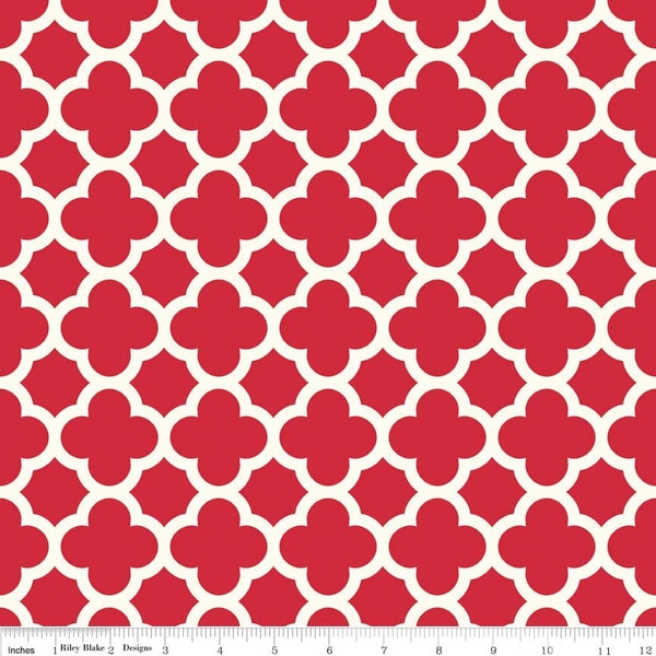 Red Quatrafoil Home Decor Fabric ~ Cotton Duck ~ Riley Blake ~ Sold by the Yard