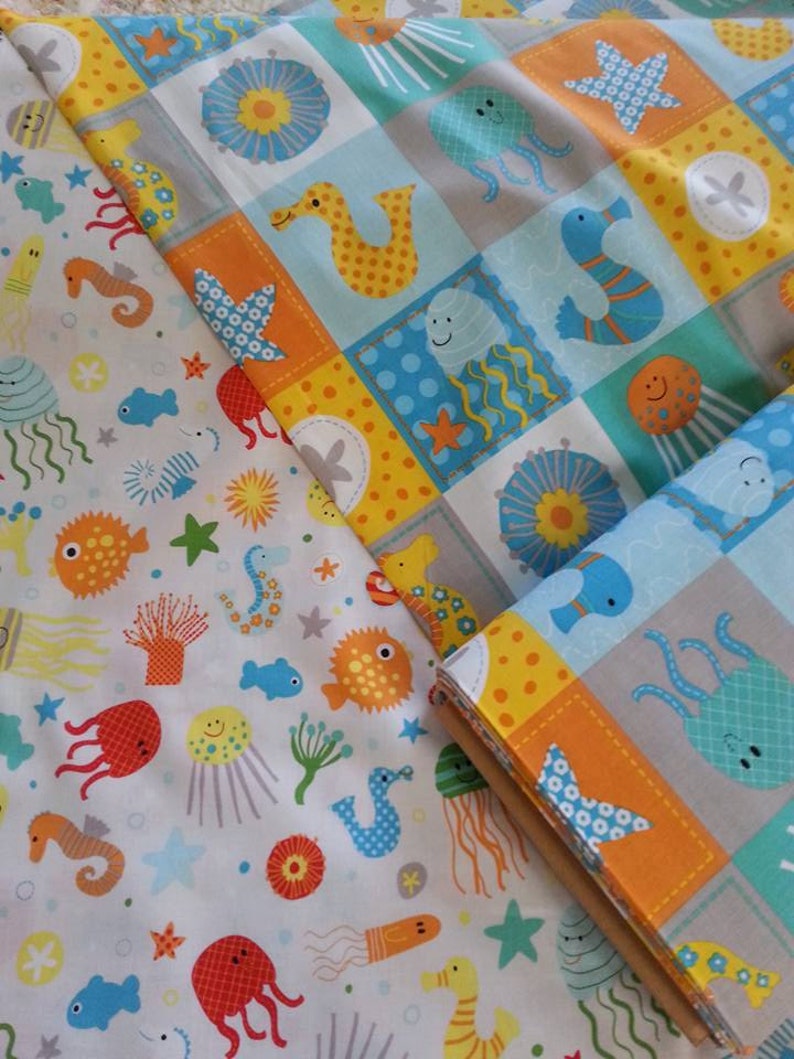 SALE Novelty Sea Life Fabric Panel Fish Seahorses Octopus | Etsy