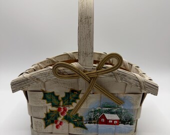 Vintage winter scene holiday decorative basket