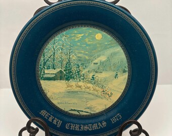  1979年 冬の風景プレート Vintage Blue and White Christmas Winter Scene Decorative Plate