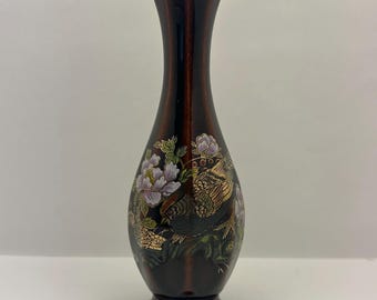 Vintage floral pheasant vase
