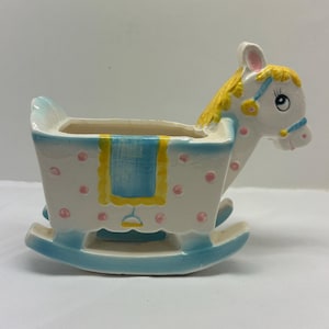 Vintage rocking horse baby  nursery planter