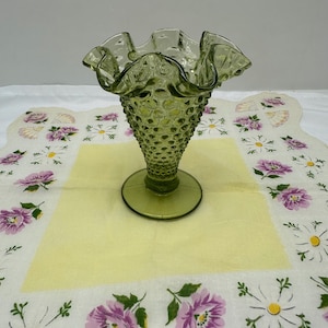 Green glass bud vase hobnail