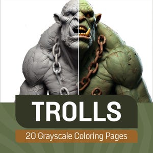 Troll Grayscale Coloring Pages for Adults and Kids - Fantasy Trolls Coloring Sheets - Digital Fantasy Troll Coloring Book - Fantasy Coloring