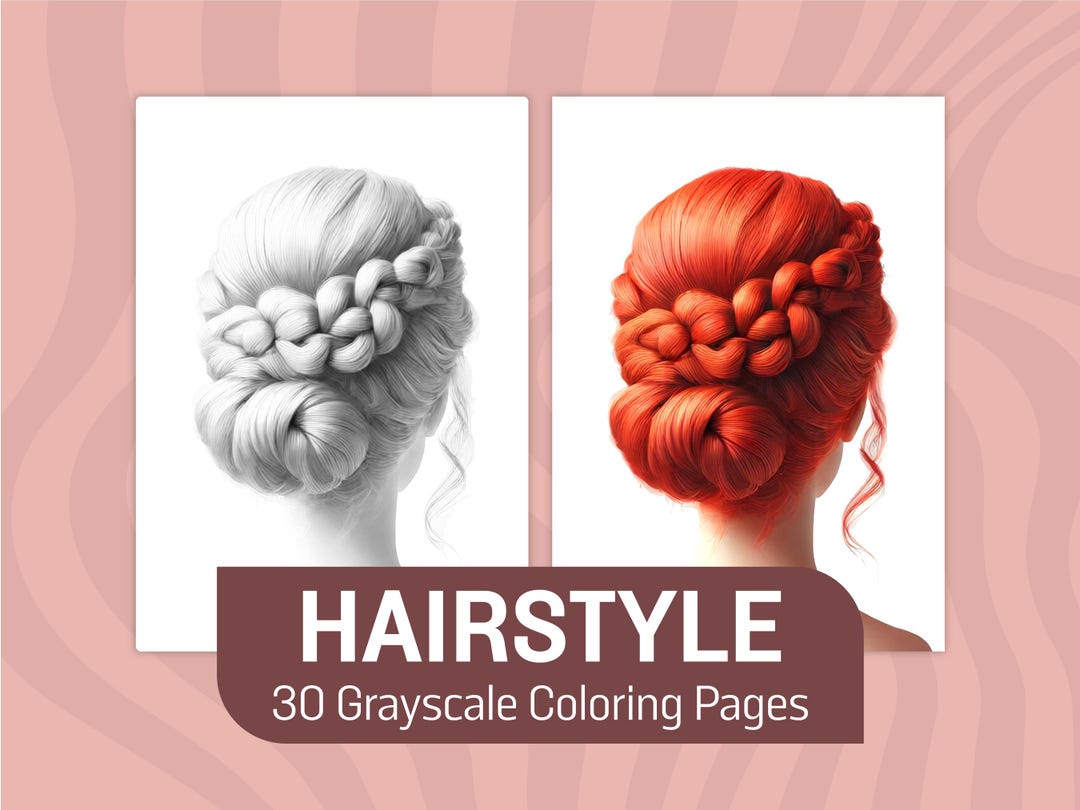 Hairstyle Coloring Pages for Adults & Kids | Grayscale Realistic Hair ...