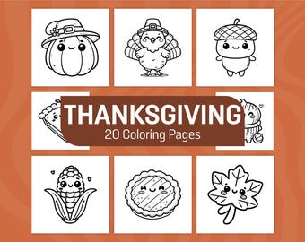 Thanksgiving Coloring Pages: 20 Bold Line Art Designs (Digital Download)