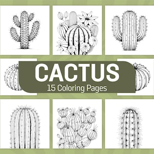 Cactus Coloring Pages | Fun and Relaxing Cactus Coloring Sheets for Adults & Kids | Plants Coloring Book PDF | Instant Download | Botanical