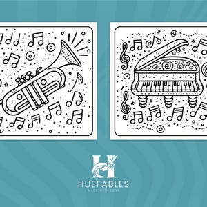 Digital coloring sheet showcasing a variety of musical instruments, ideal for early learners.