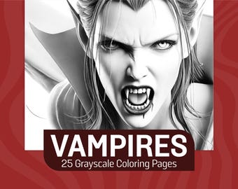Grayscale Vampire Coloring Pages: Horror Illustrations (PDF Download)