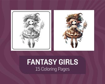 Fantasy Girl Coloring Pages: Grayscale Art for Adults & Kids (PDF)
